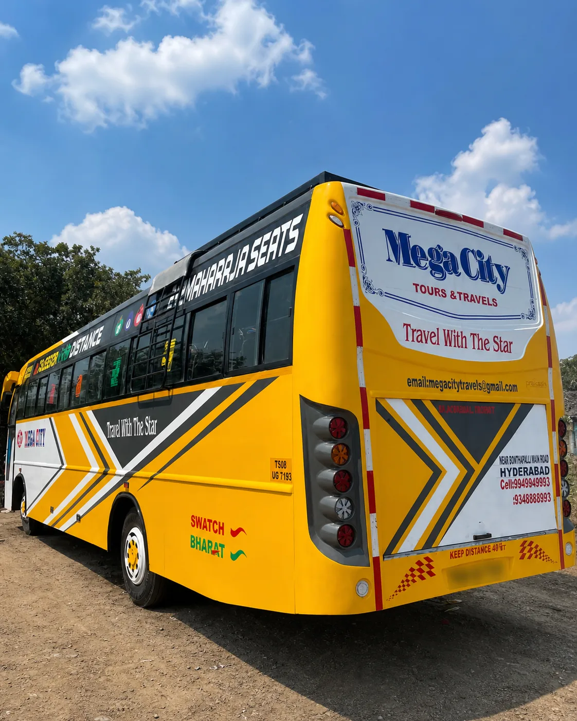 40 Seater Bus for hire in Hyderabad by Mega City Tours and Travells.