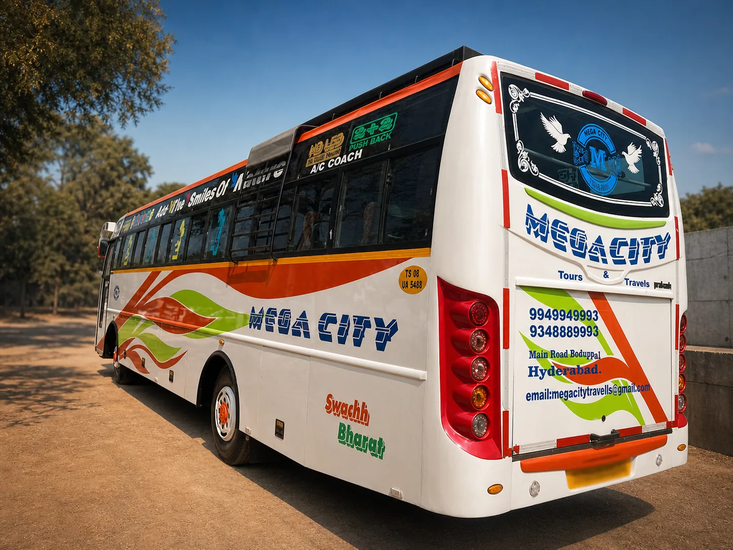 40 seater blue bus rental in Hyderabad for large group travel