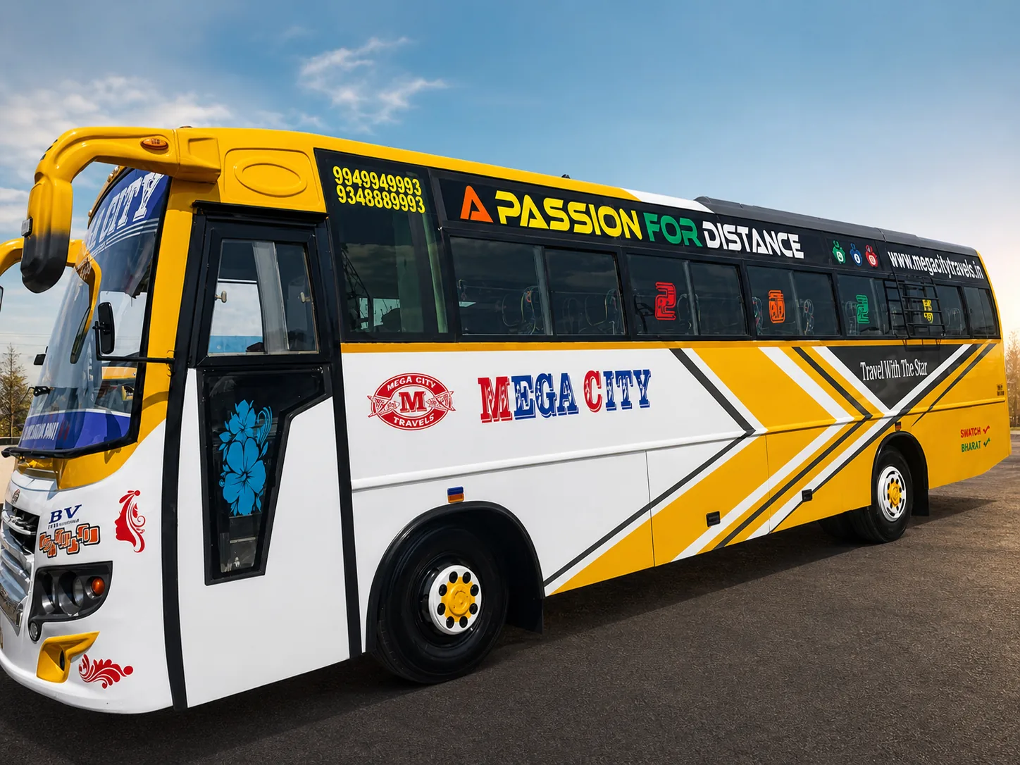 40 Seater Bus for hire in Hyderabad by Mega City Tours and Travells.