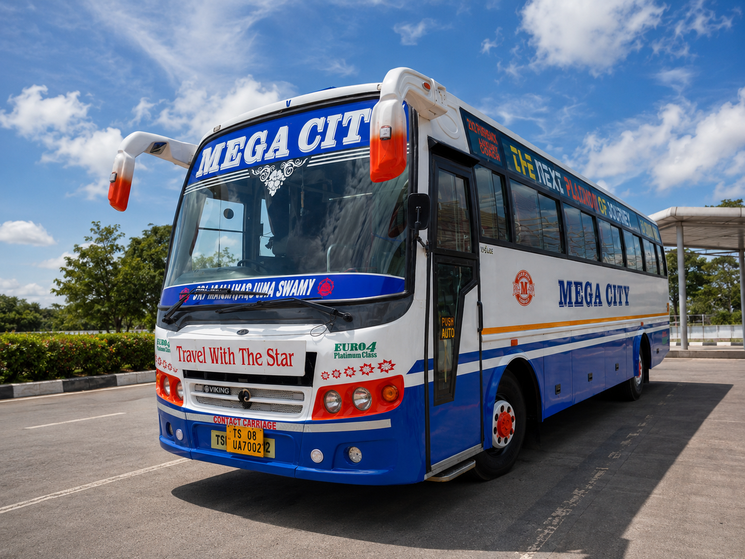 50 Seater Bus for hire in Hyderabad by Mega City Tours and Travells.