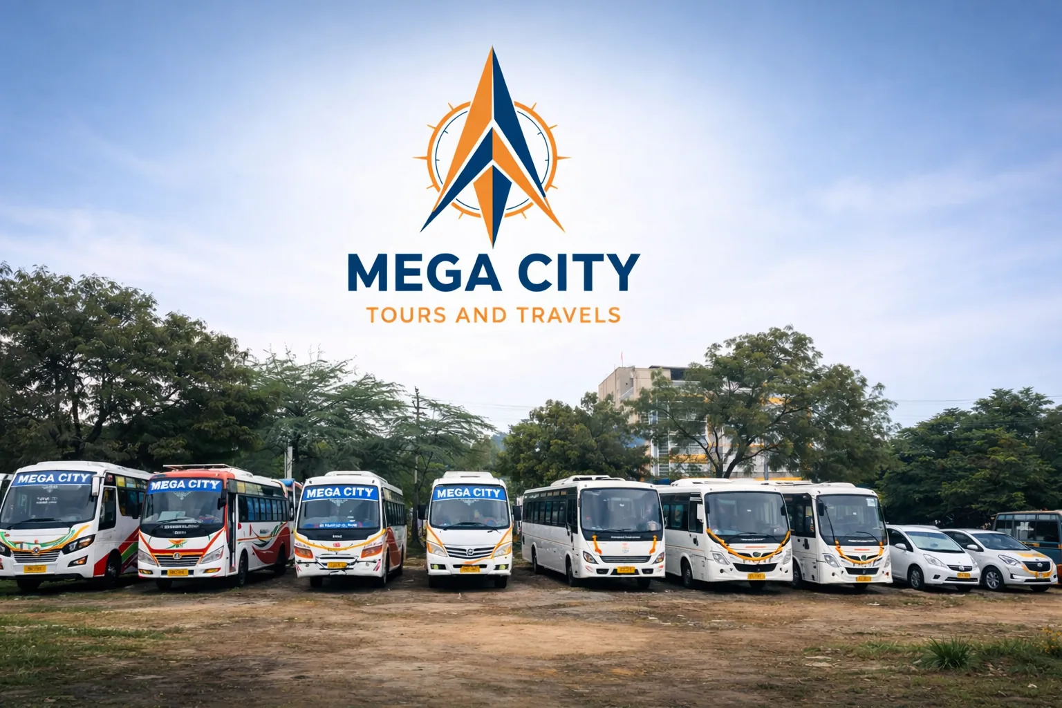 Mega City Tours and Travells fleet in Hyderabad.