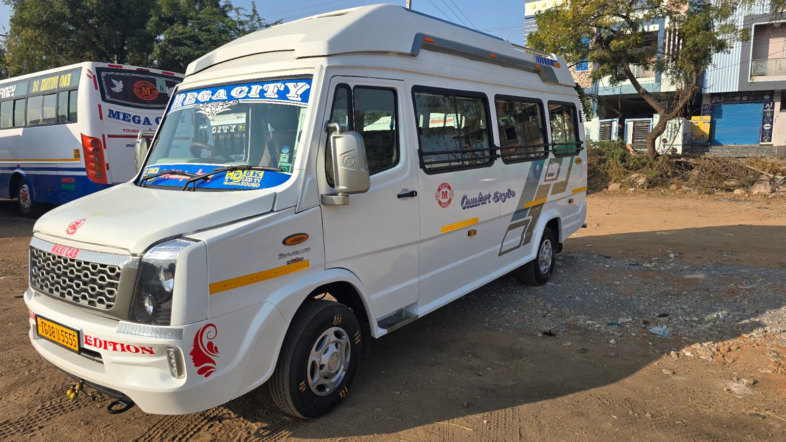 Tempo Traveller for hire in Hyderabad by Mega City Tours and Travells.