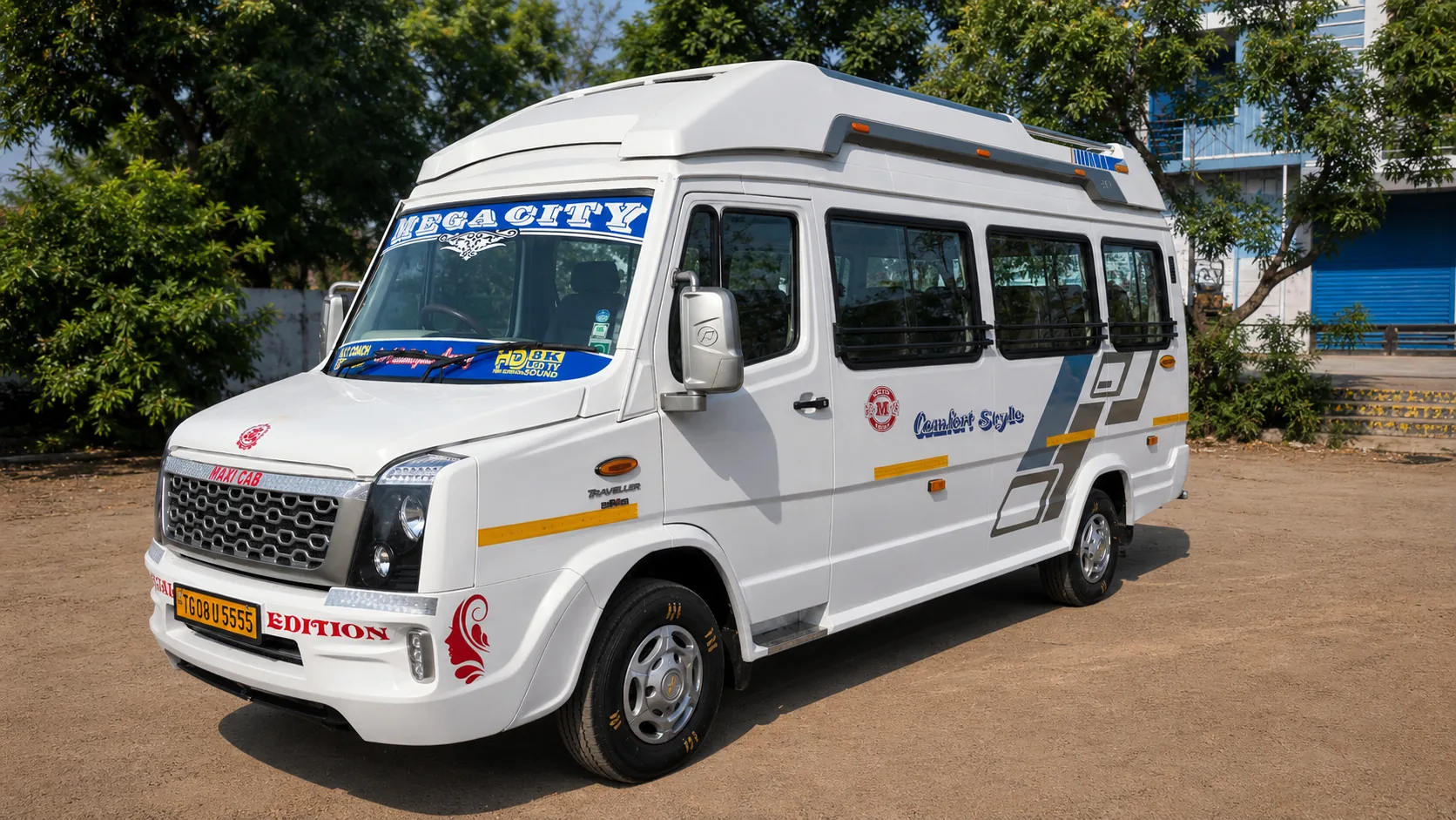 Tempo Traveller for hire in Hyderabad by Mega City Tours and Travells.