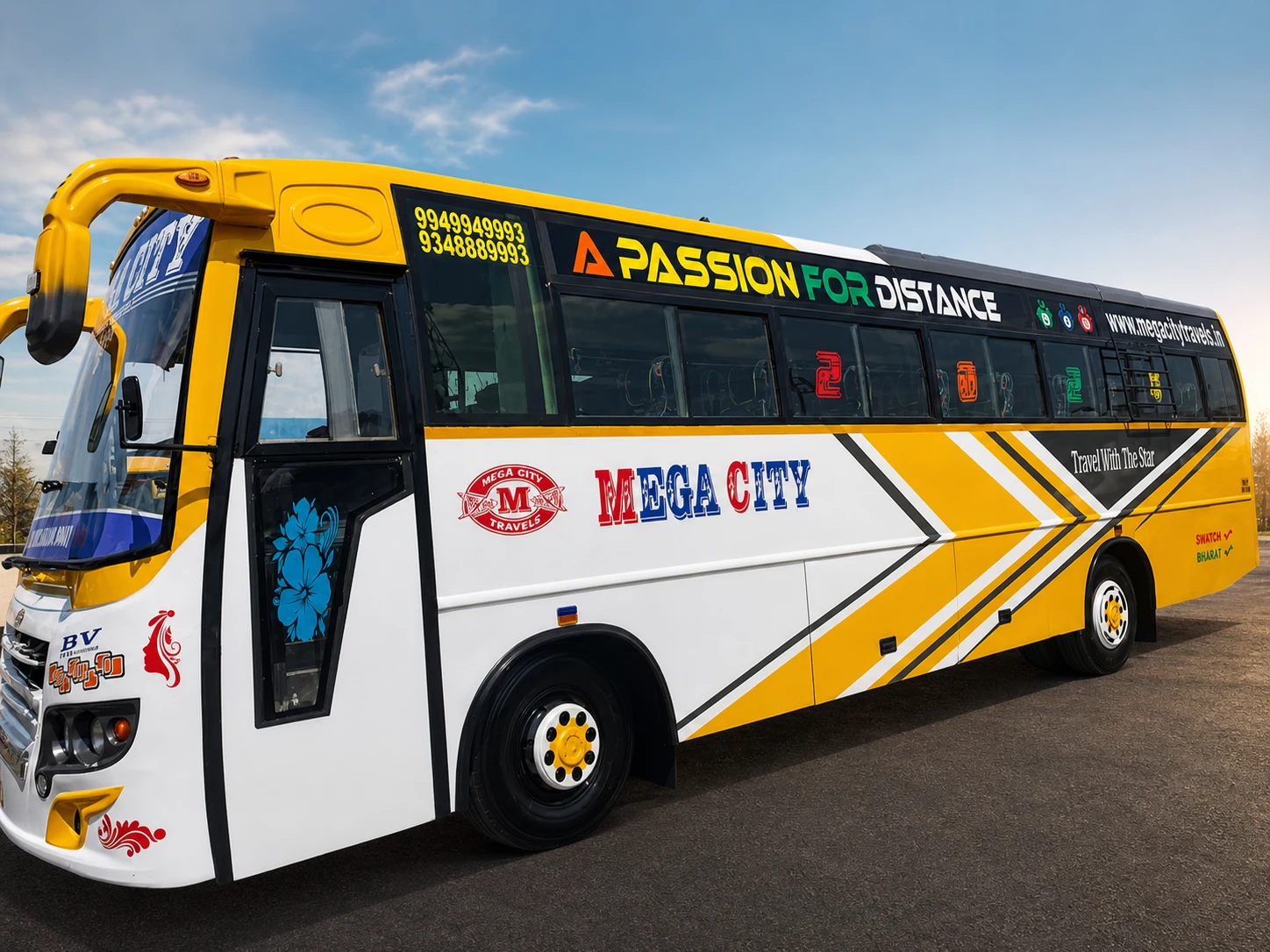 40 Seater Bus for hire in Hyderabad by Mega City Tours and Travells.