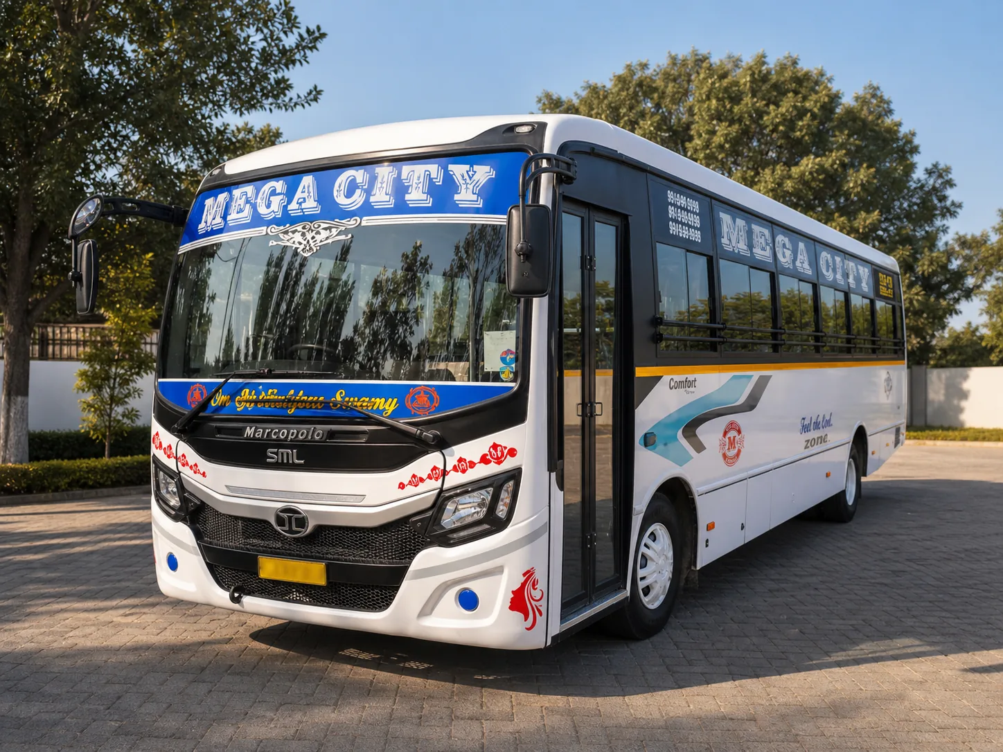 Blue bus rental in Hyderabad for 28 and 40 seater group travel