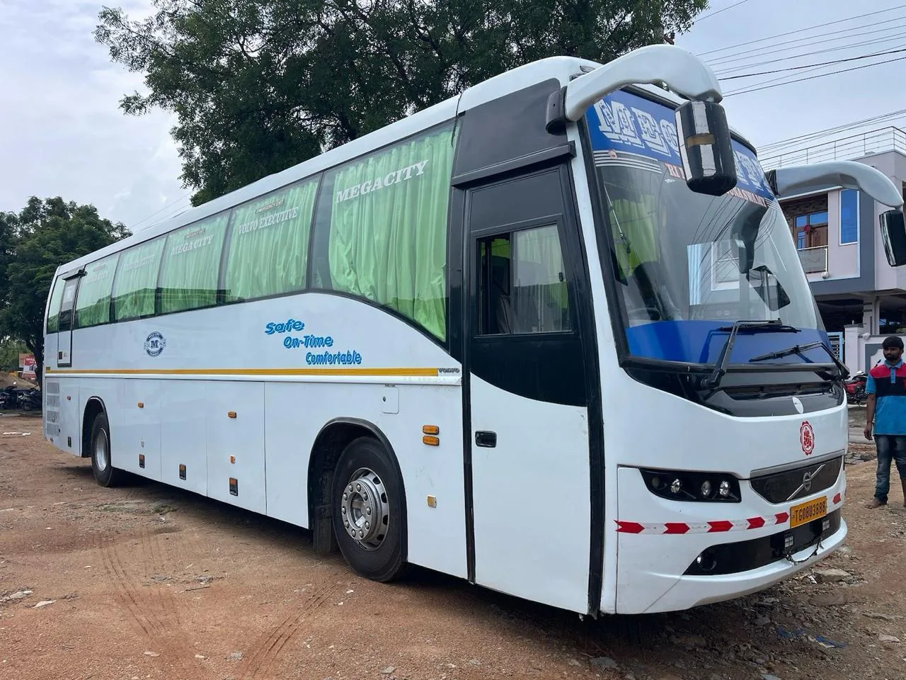 White bus for long distance group travel from Hyderabad